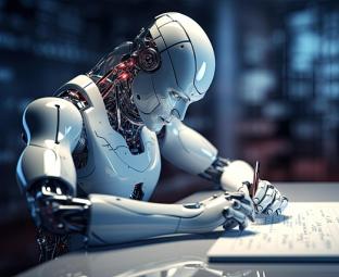 Image décorative d'un robot en train d'écrire