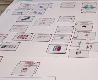 Photo décorative d'une grande feuille blanche sur laquelle sont disposées des cartes de la fresque de l'IA