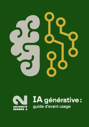 Couverture du guide d'avant usage de l'IAg représentant la moitié d'un cerveau humain et l'autre moitié étant illustrée par des circuits numériques